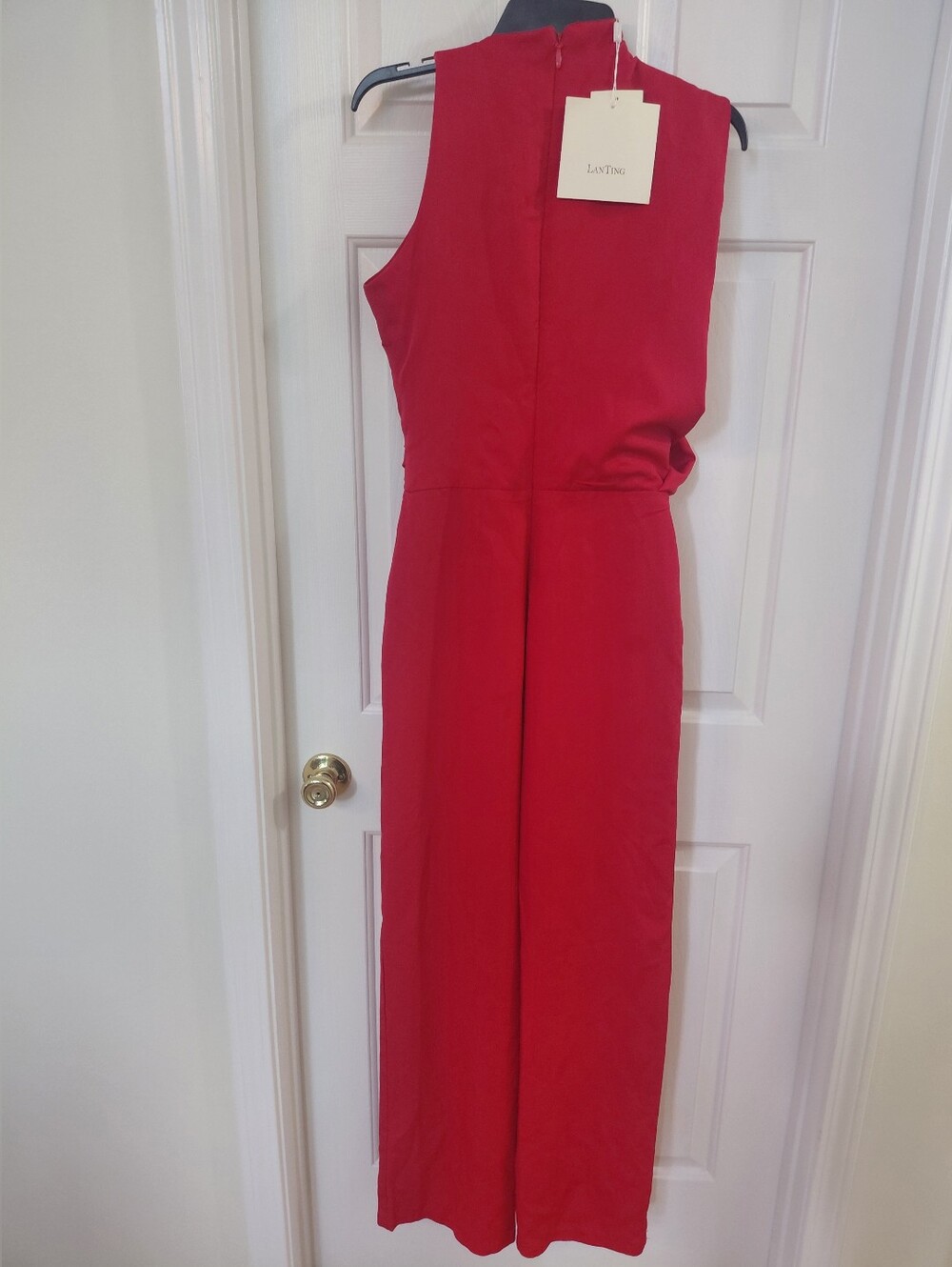 Sleeveless Red Jumpsuit with High Neck - Picture 2 of 8